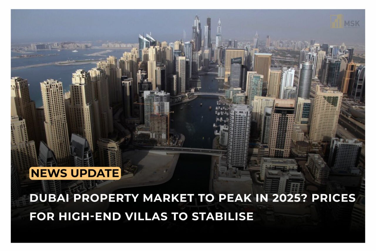 Aerial view of Dubai Marina with high-rise buildings and waterfront, highlighting the real estate market trends in 2025